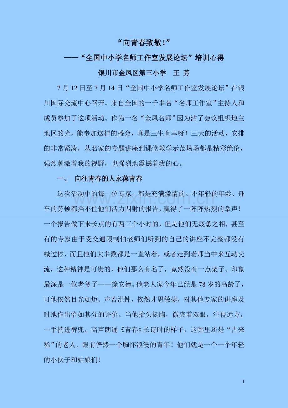 向青春致敬！全国中小学名师工作室发展论坛.doc_第1页