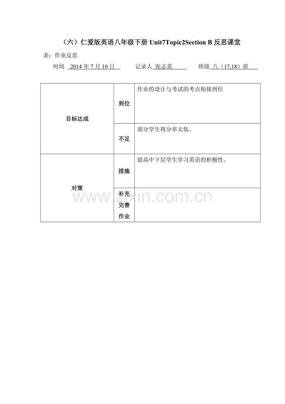 张志英任务表单：（六）反思课堂-基于学情的有效作业研究.doc_第1页