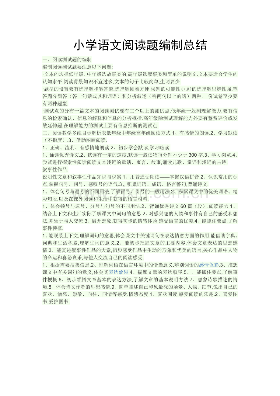 小学语文阅读题编制总结.doc_第1页