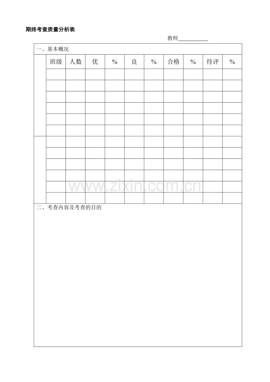 美术期终考查质量分析表.doc_第1页