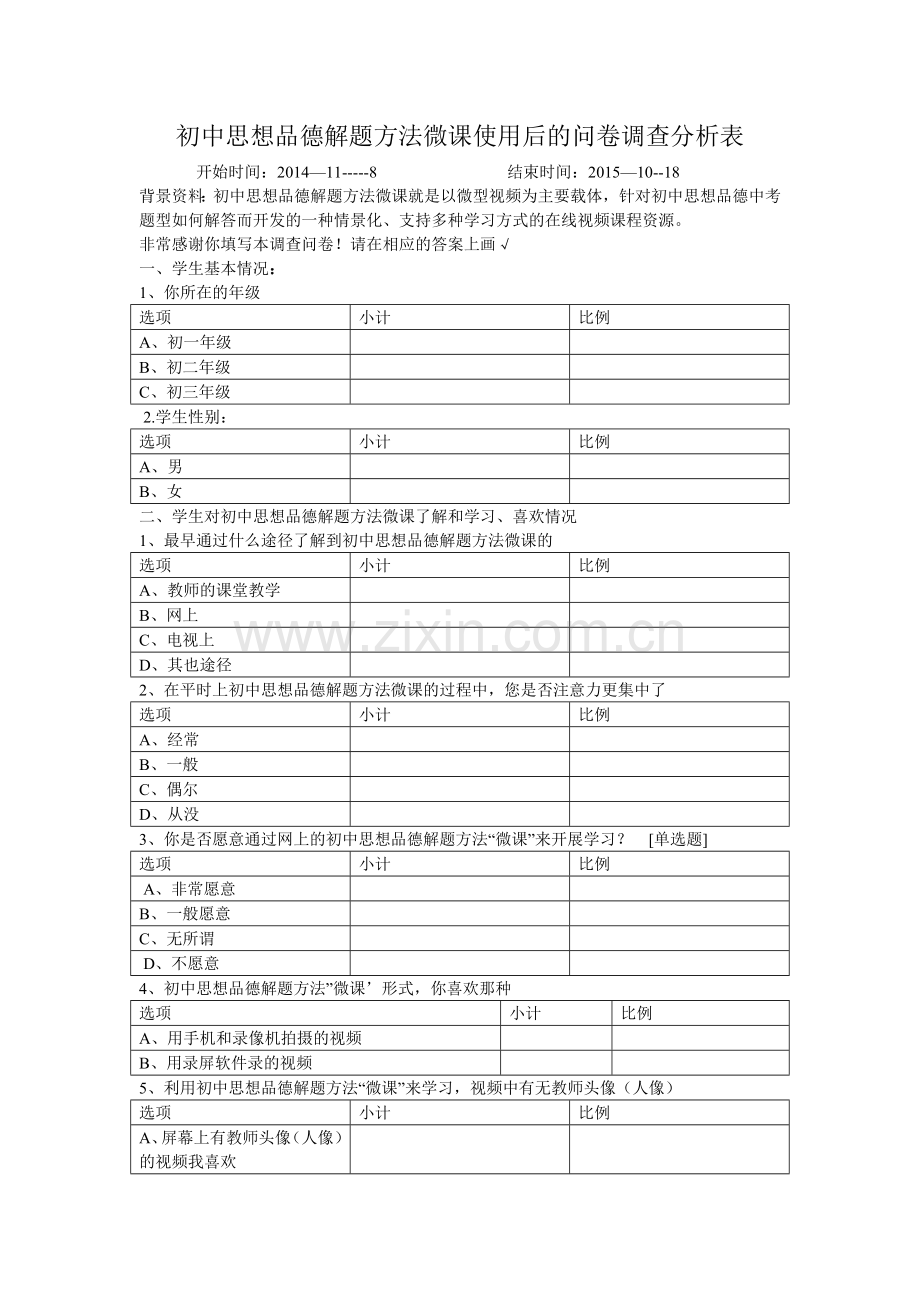 初中问卷调查分析表.doc_第1页