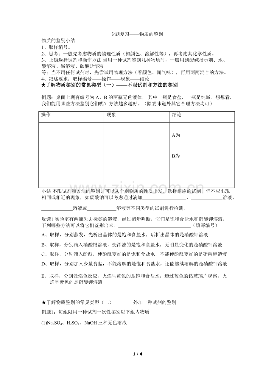 物质的鉴别专题复习.doc_第1页