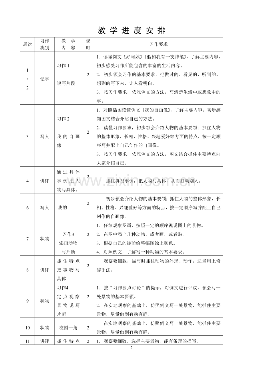 国标版小学作文三年级上册教学计划.doc_第2页