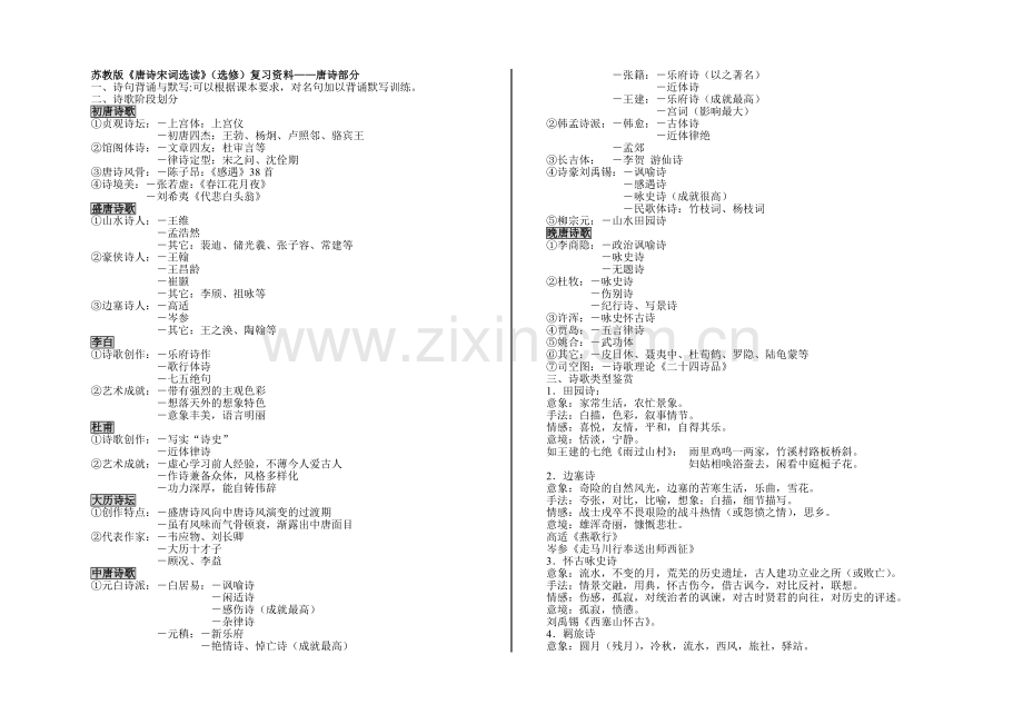 苏教版《唐诗宋词选读》(选修)复习资料——唐诗部分.doc_第1页
