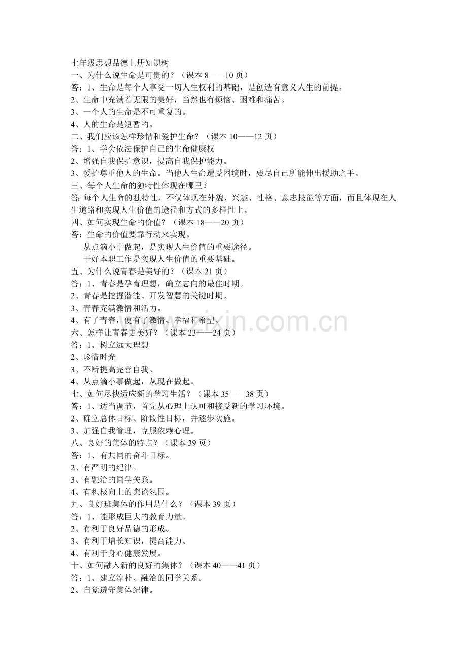 七年级思想品德上册知识树.doc_第1页