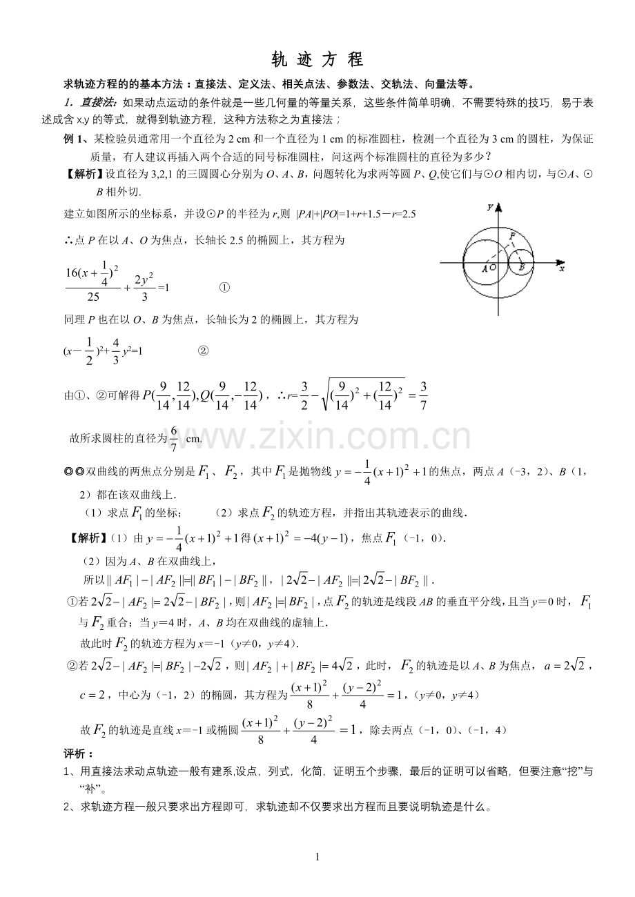 轨迹方程的求法（专题复习）.doc_第1页