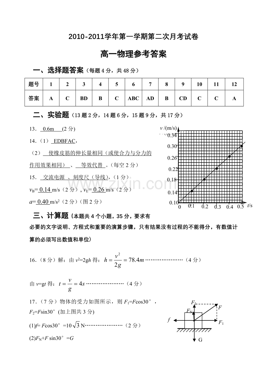高一物理第一学期期中考试试题答案.doc_第1页