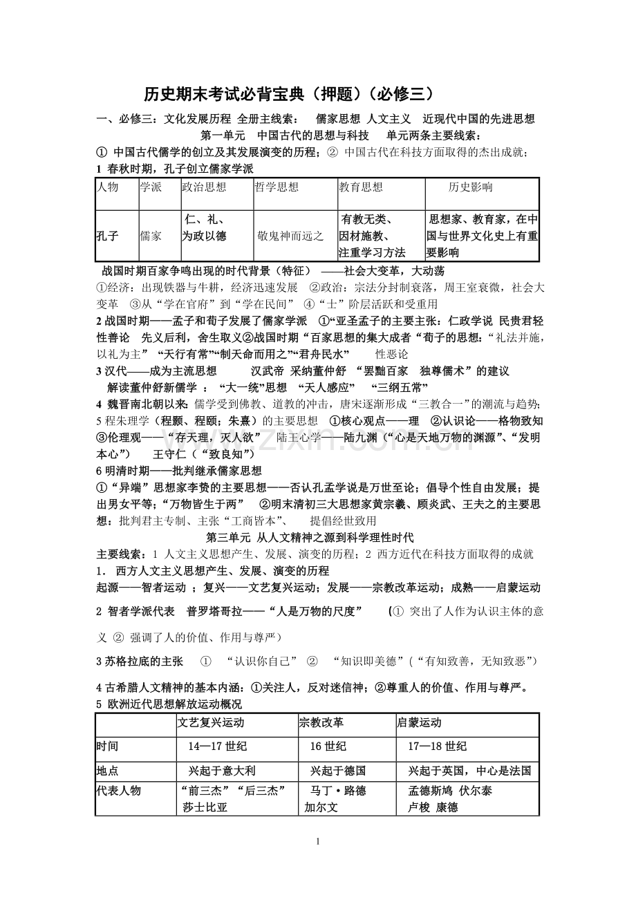 历史期末考试必背宝典（押题）（必修三）.doc_第1页