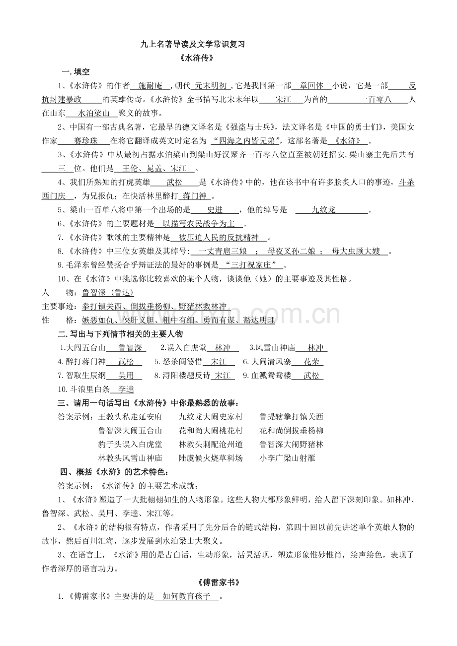 九年级语文上册名著导读及文学常识.doc_第1页