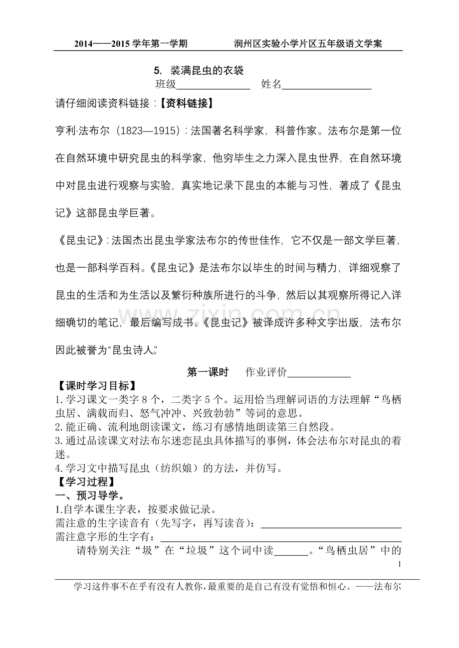 装满昆虫的衣袋学案.doc_第1页