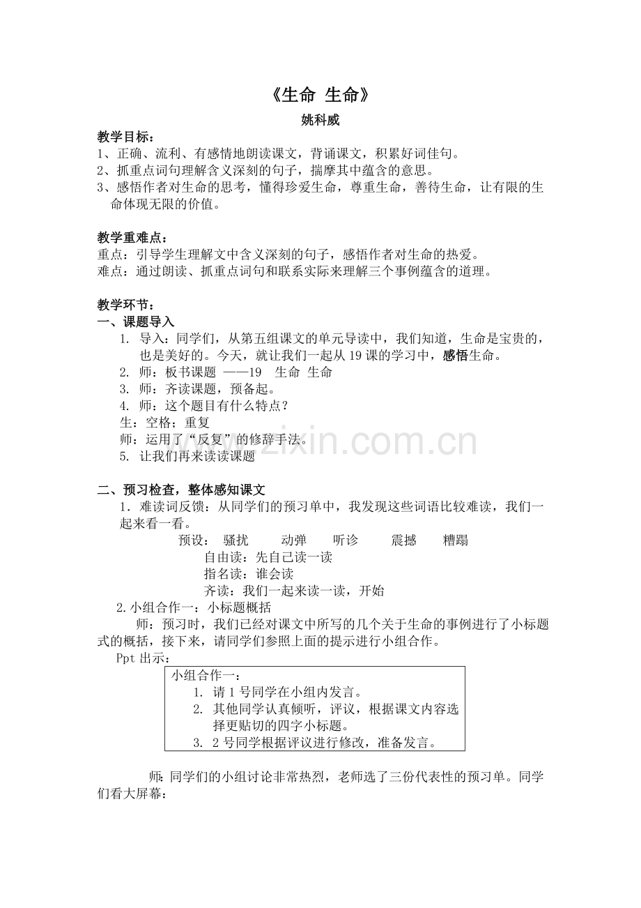 《生命生命》教案.doc_第1页