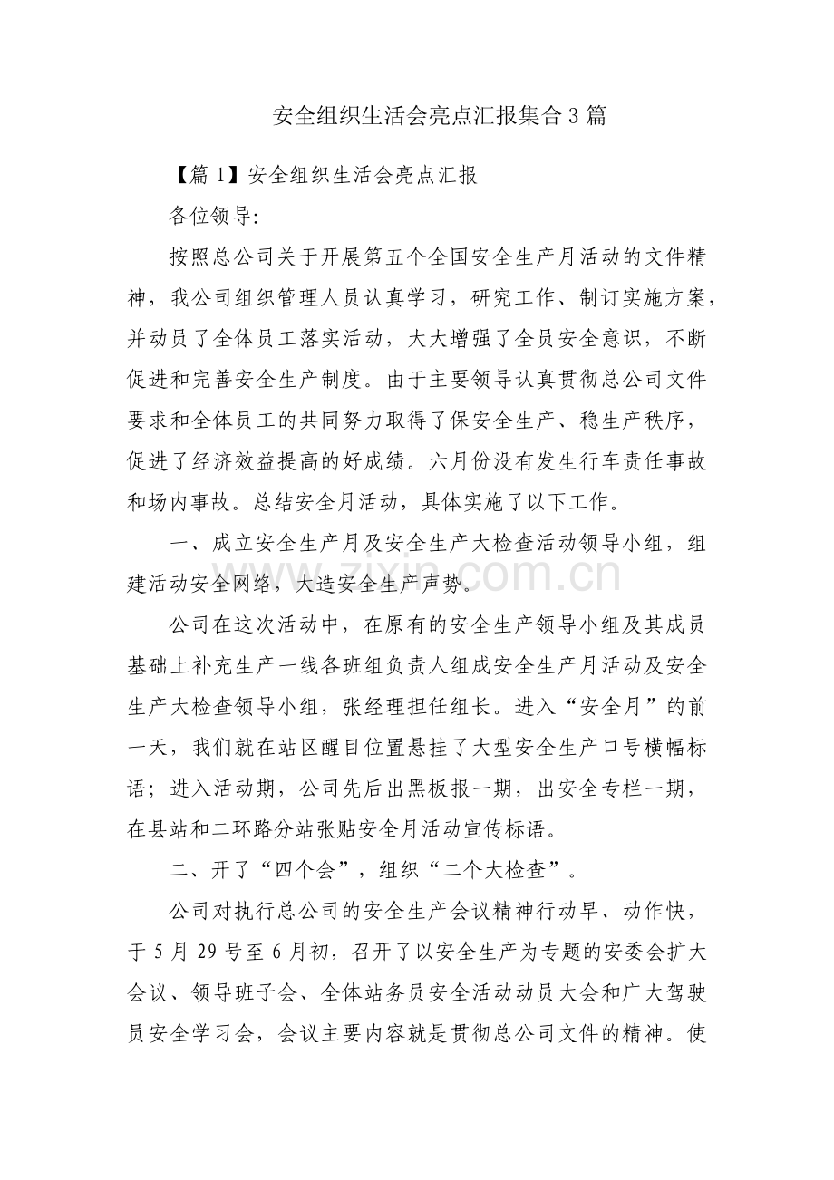 安全组织生活会亮点汇报集合3篇.pdf_第1页