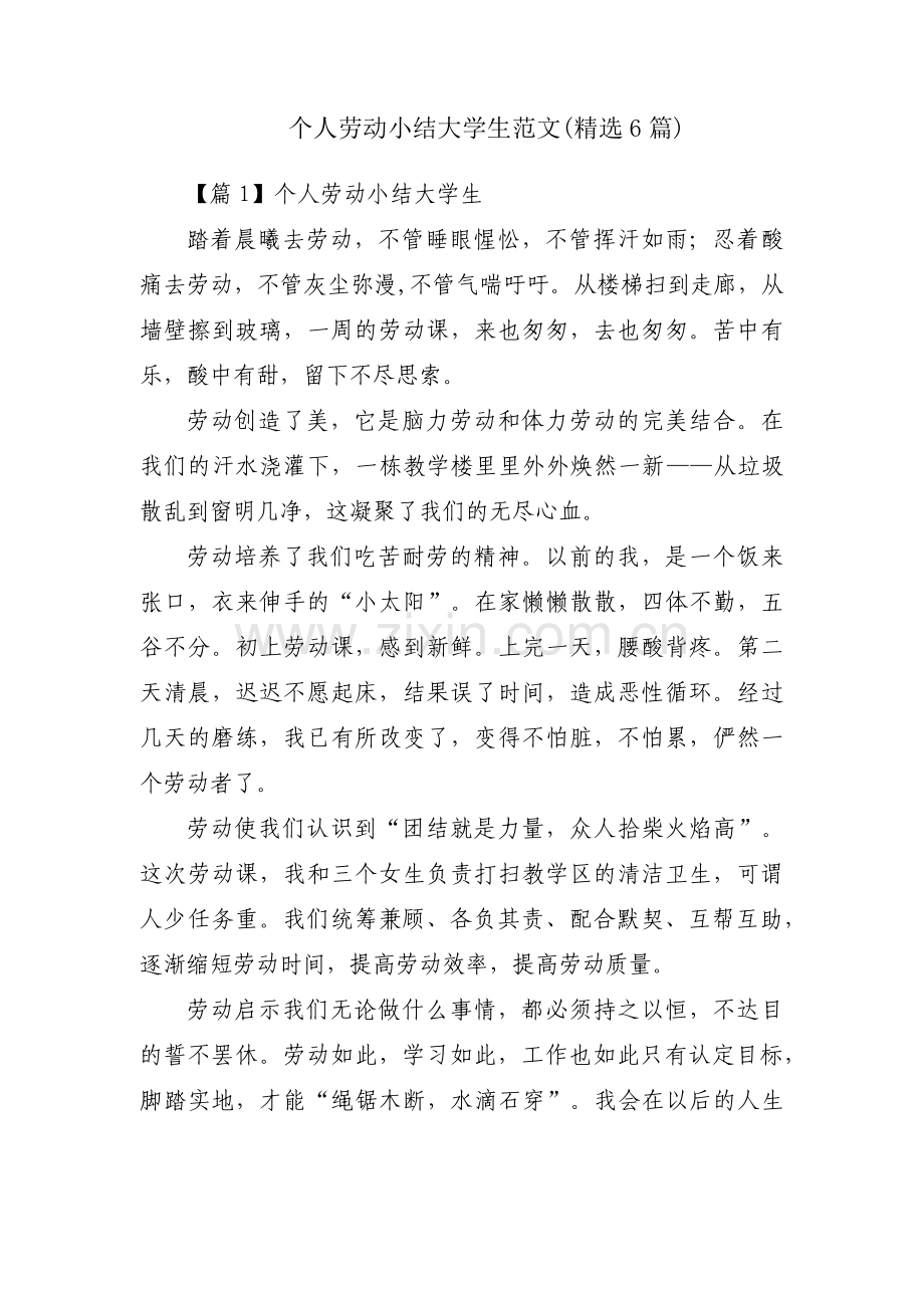 个人劳动小结大学生范文(6篇).pdf_第1页