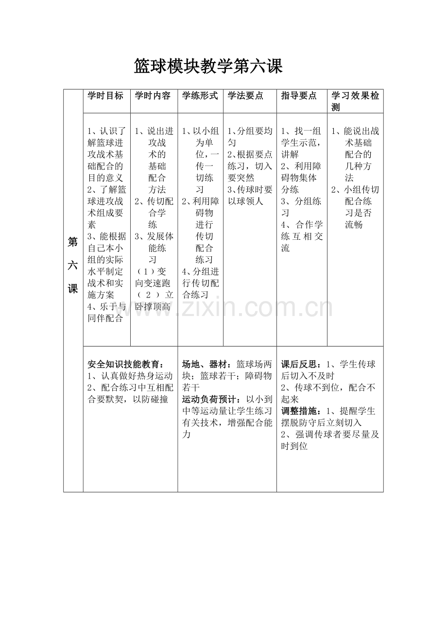 篮球模块教学第六课.doc_第1页
