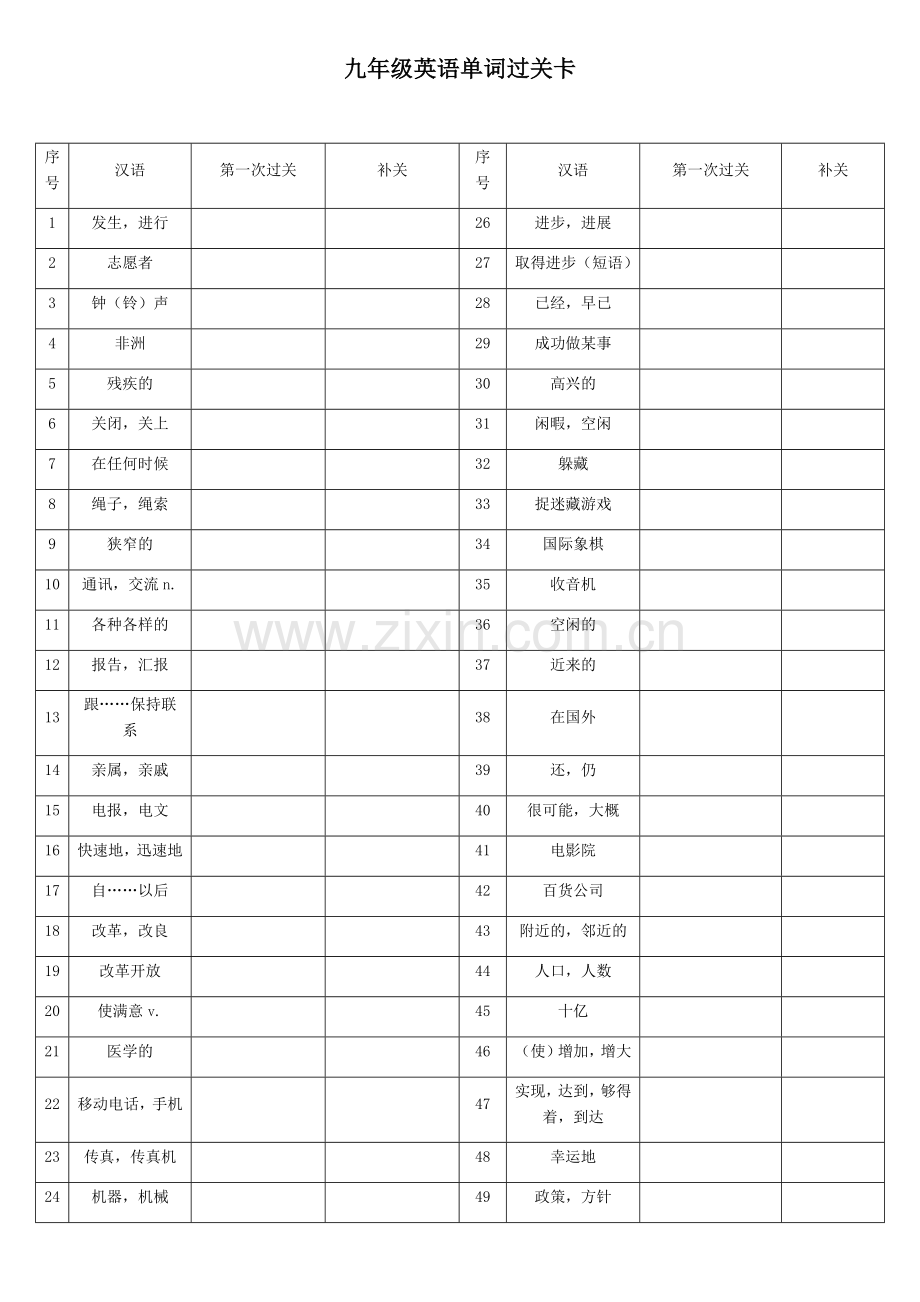 九年级英语单词过关卡.docx_第1页