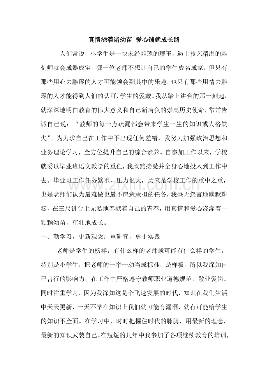 真情浇灌诸幼苗爱心铺就成长路.doc_第1页