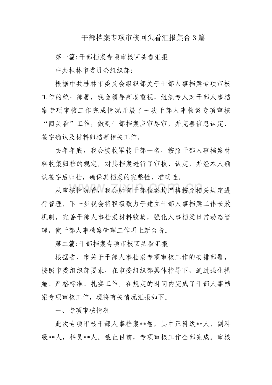 干部档案专项审核回头看汇报集合3篇.pdf_第1页