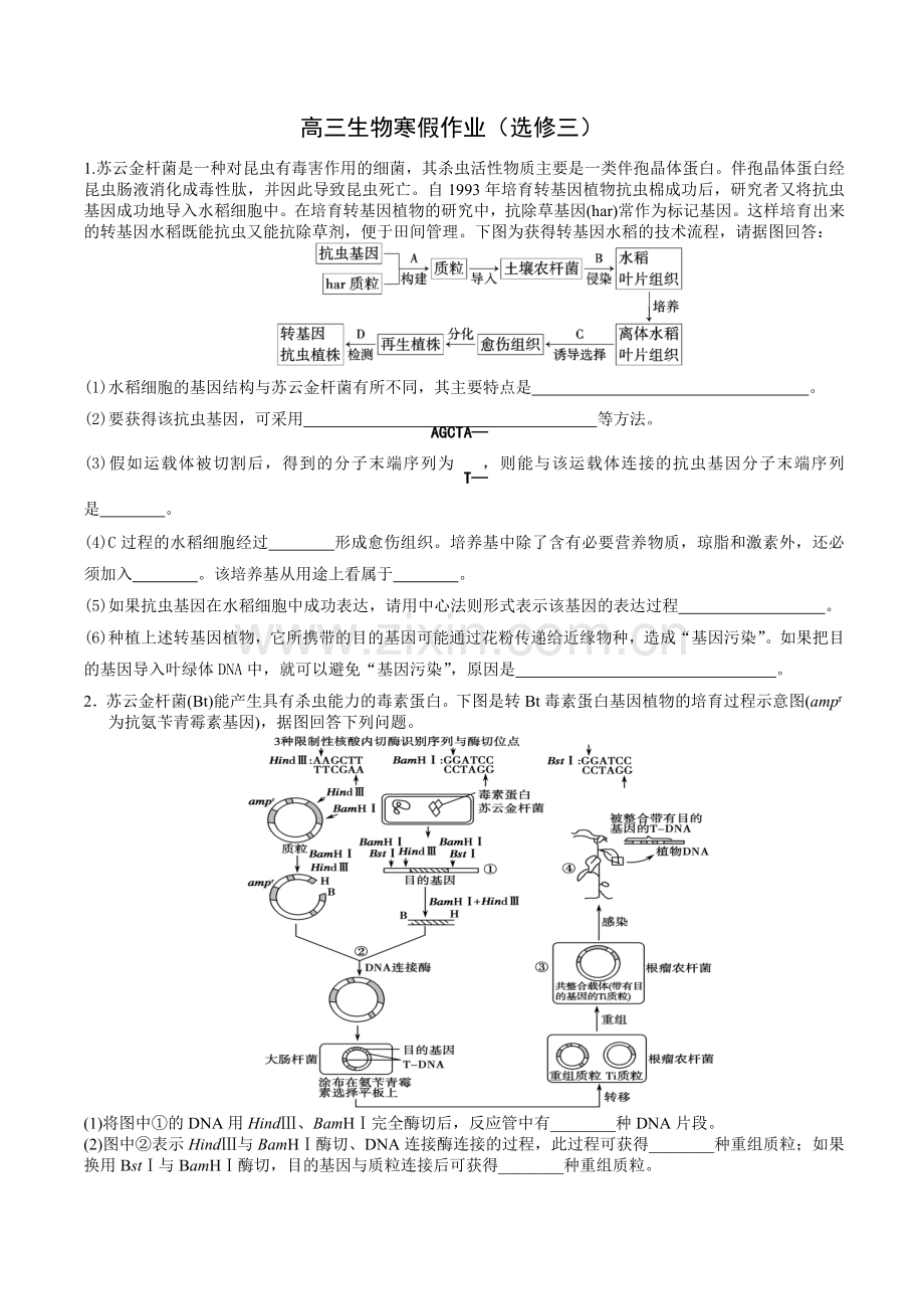 生物寒假作用选修三高赢.doc_第1页