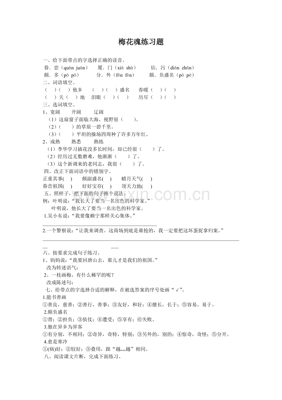 梅花魂练习题.doc_第1页