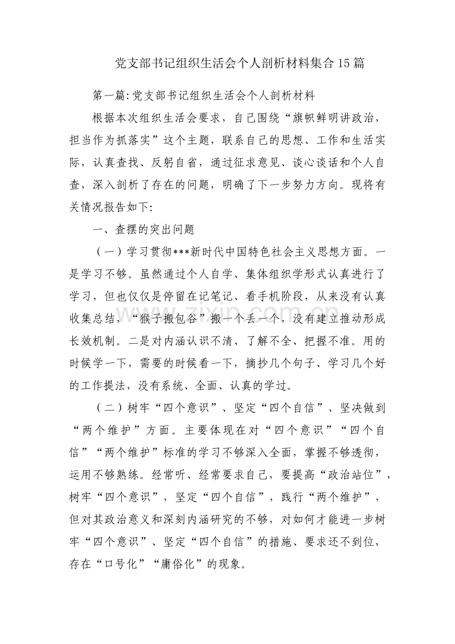党支部书记组织生活会个人剖析材料集合15篇.pdf_第1页