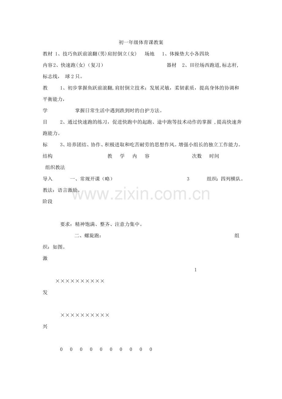 初一年级体育课教案.doc_第1页