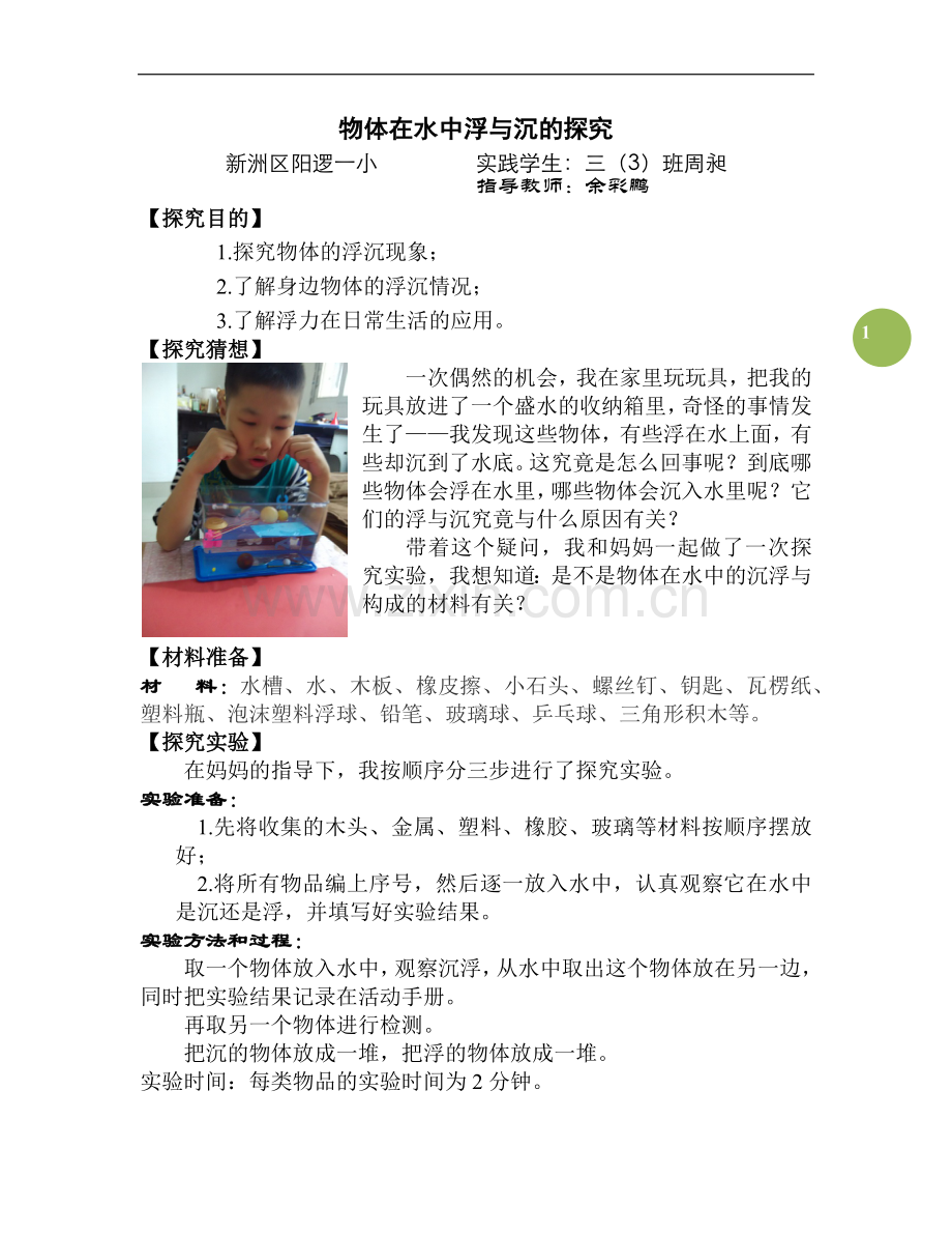 物体在水中浮与沉的探究.docx_第1页