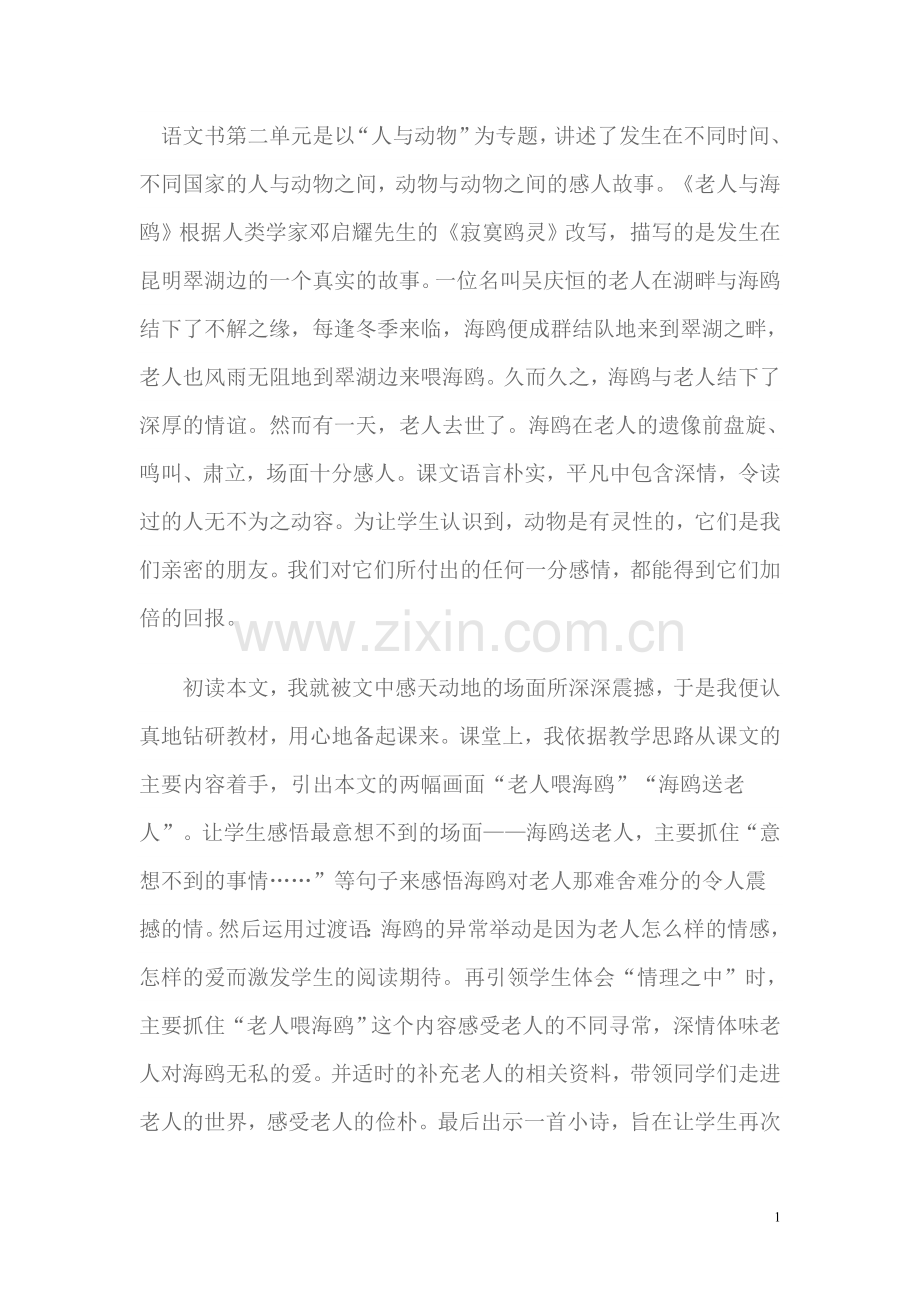 《老人与海鸥》教后记.doc_第1页