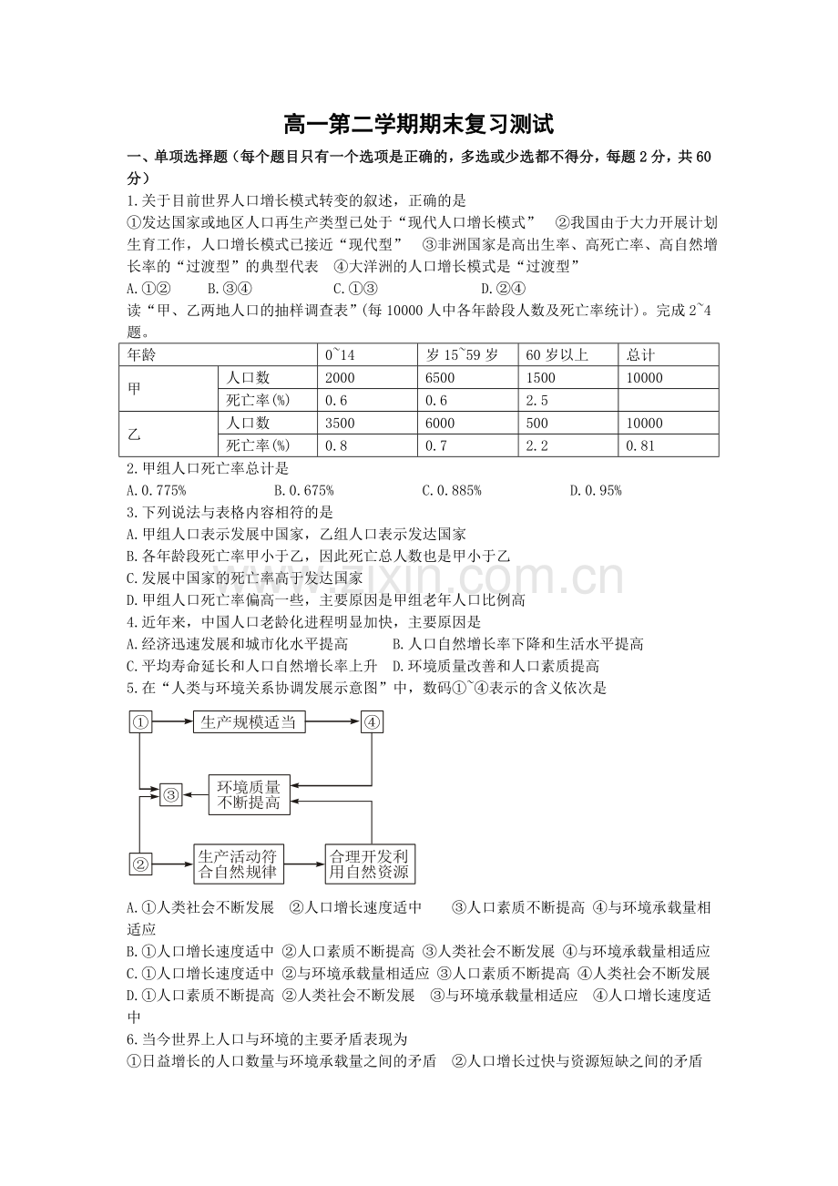高一期末复习测试.doc_第1页