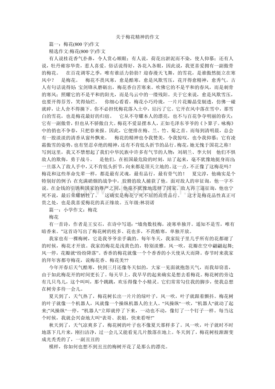 关于梅花精神的作文.doc_第1页