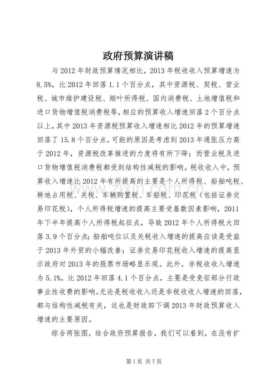 政府预算演讲稿范文.docx_第1页