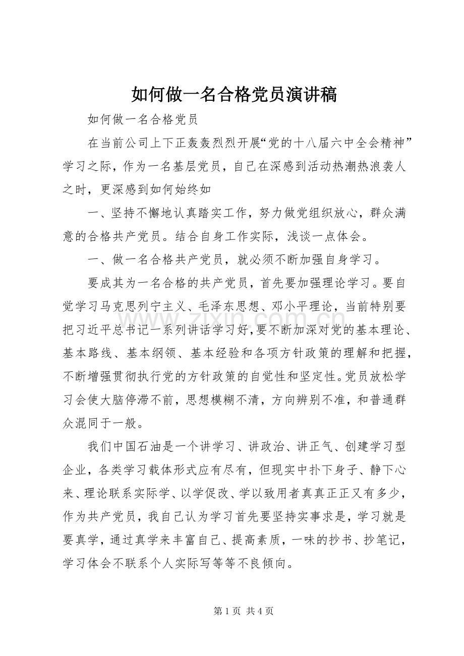如何做一名合格党员演讲致辞.docx_第1页