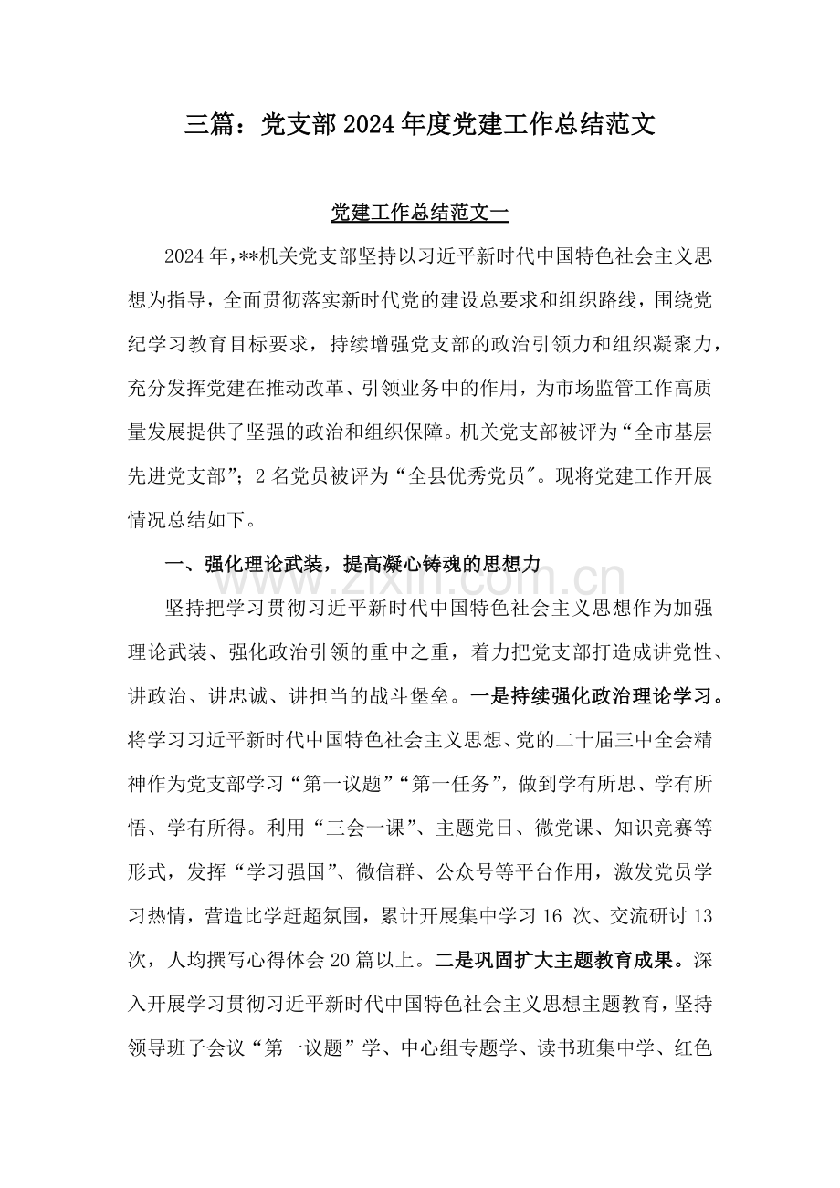三篇：党支部2024年度党建工作总结范文.docx_第1页
