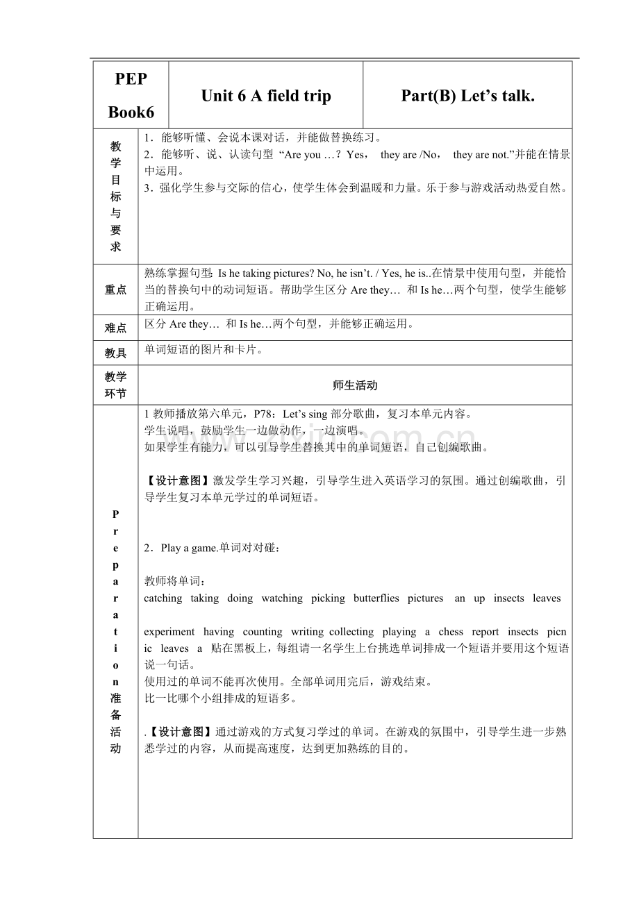 Unit6AfieldtripBLet'stalk教学设计及练习题.doc_第1页