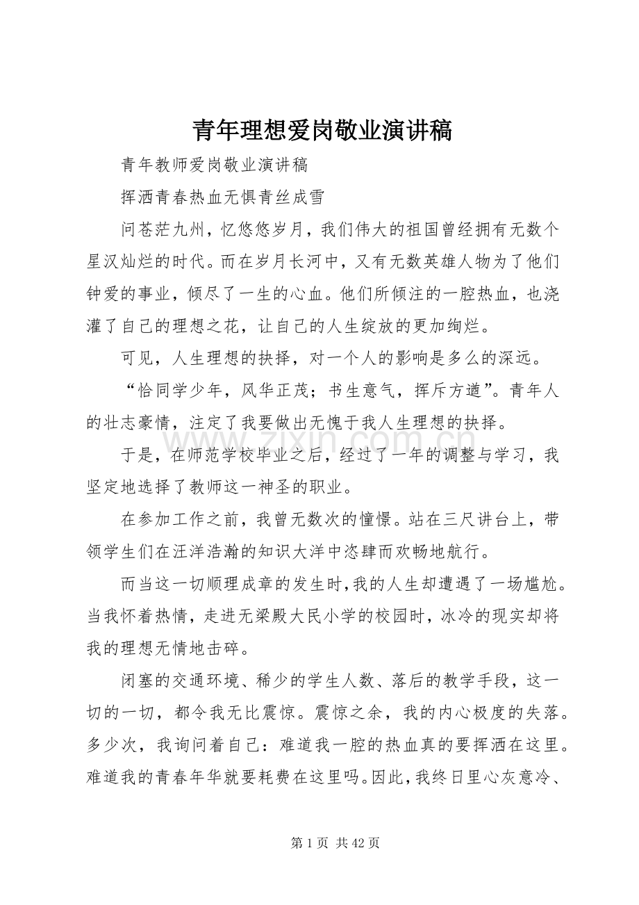 青年理想爱岗敬业演讲稿范文.docx_第1页