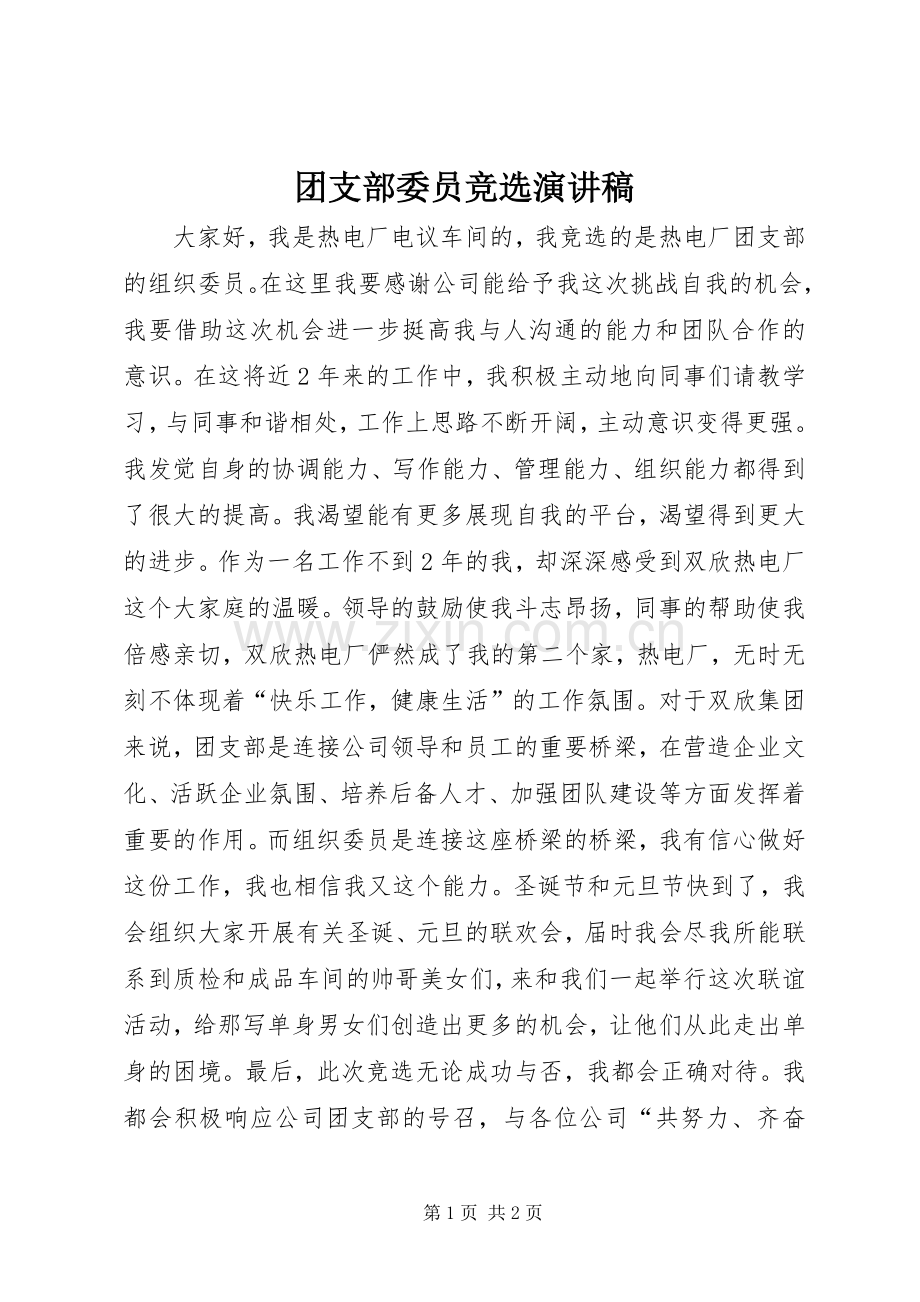 团支部委员竞选演讲致辞.docx_第1页