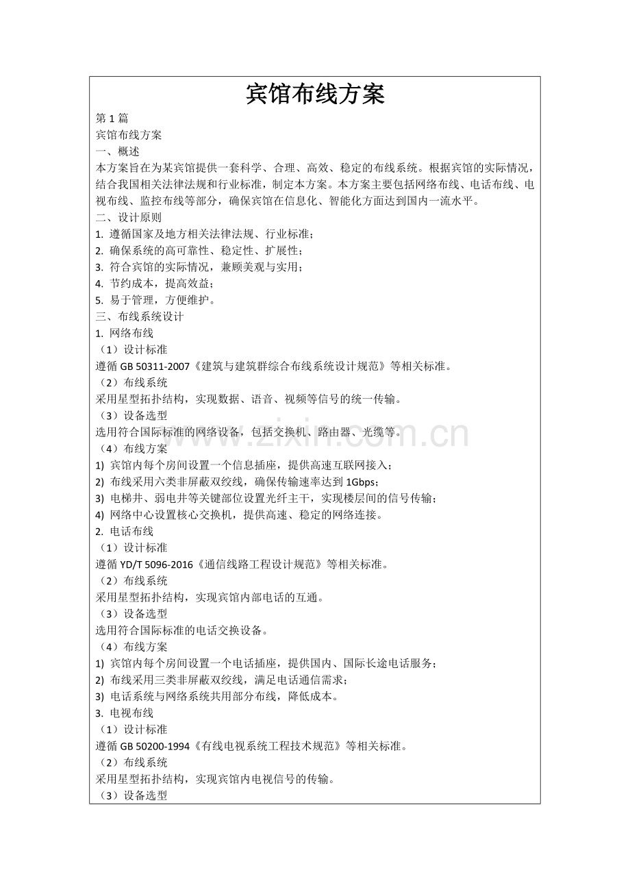 宾馆布线方案.docx_第1页