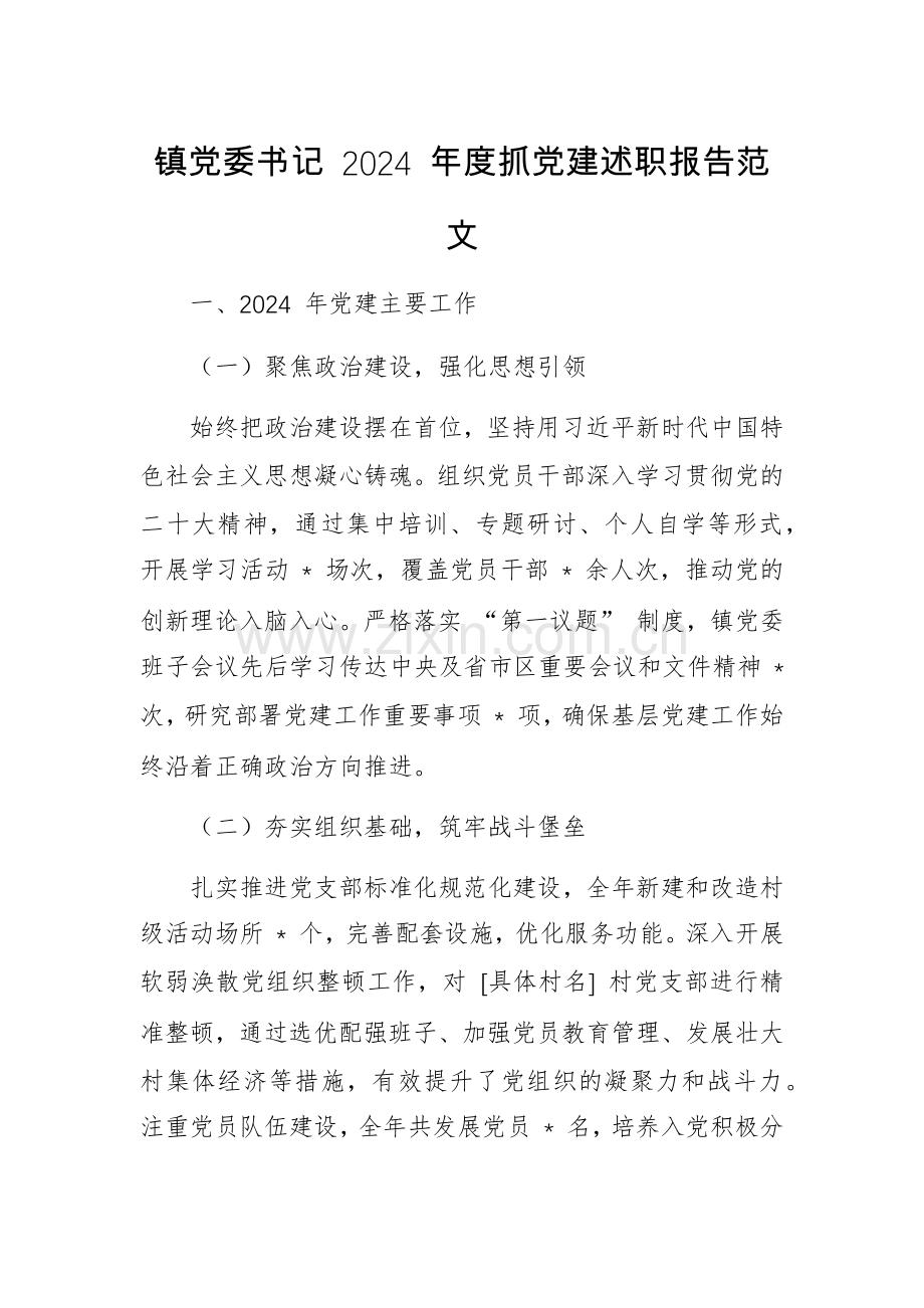 党委书记 2024 年度抓党建述职报告范文.docx_第1页