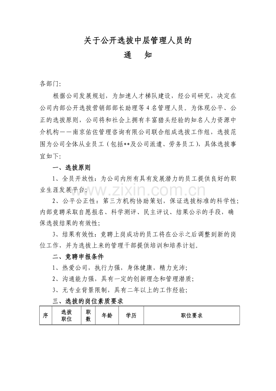 内部选拔中层招聘方案.docx_第1页