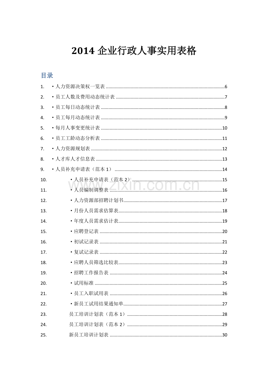 人力资源-XXXX企业行政人事实用表格(125页)——郑璞珂.docx_第1页