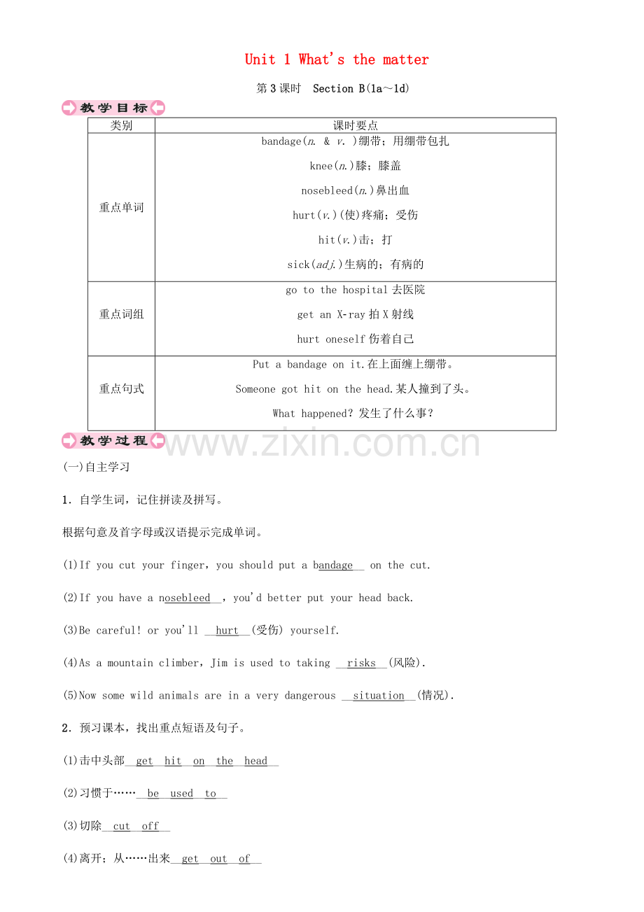 八年级英语下册 Unit 1 What's the matter（第3课时）Section B（1a-1d）教案 （新版）人教新目标版-（新版）人教新目标版初中八年级下册英语教案.doc_第1页
