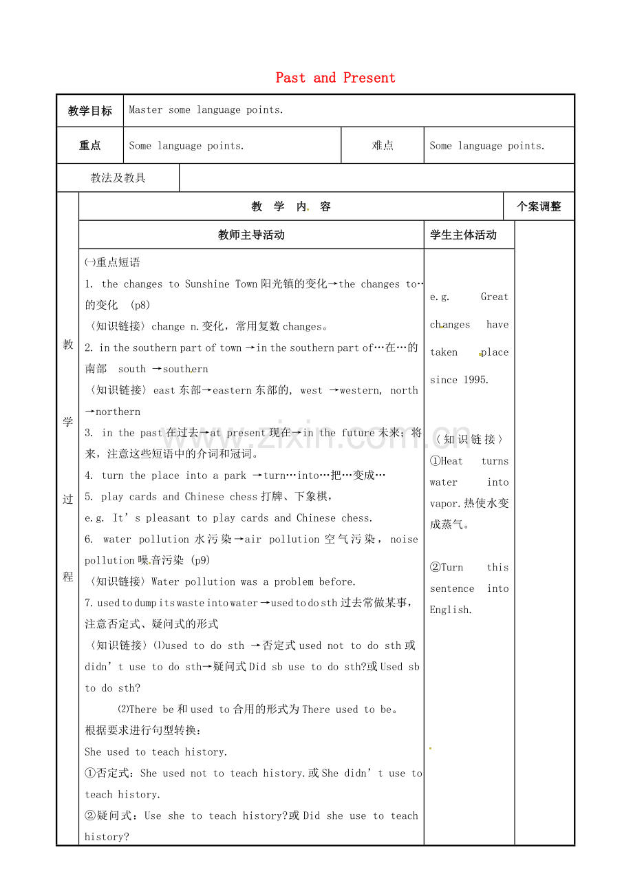 八年级英语下册 Unit 1 Past and Present复习教案1 （新版）牛津版-（新版）牛津版初中八年级下册英语教案.doc_第1页