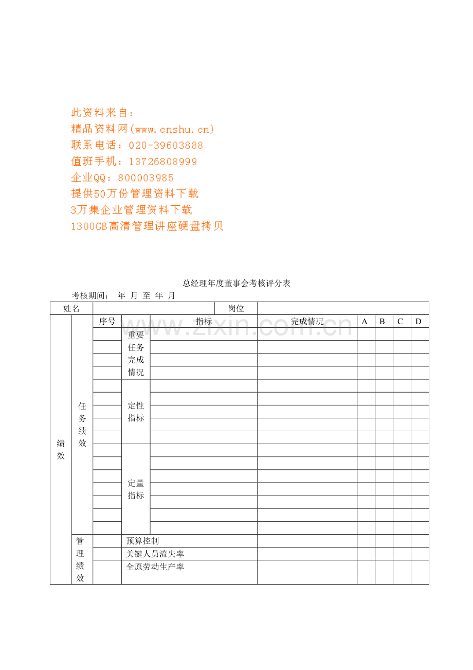 企业中高层管理人员能力考核评分表.docx_第1页
