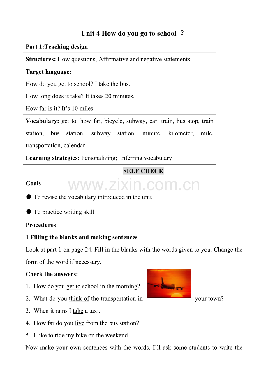 八年级英语Unit4 Self Check教案 新课标 人教版.doc_第1页