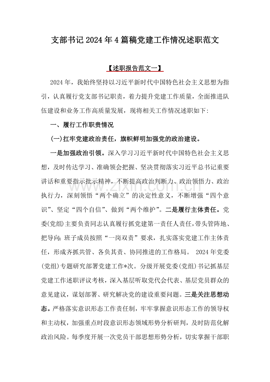 支部书记2024年4篇稿党建工作情况述职范文.docx_第1页