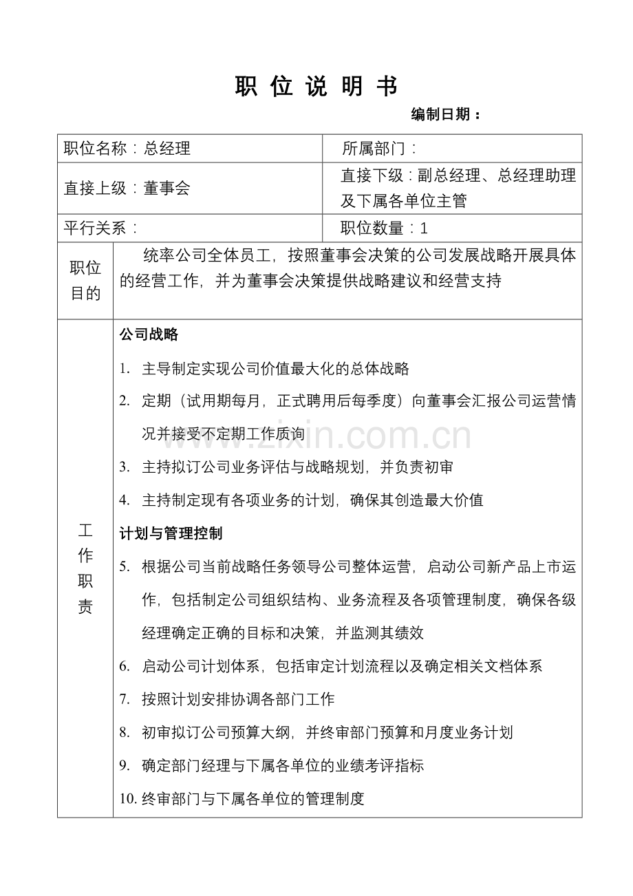 XX乳业有限公司各部门职位说明书.docx_第2页