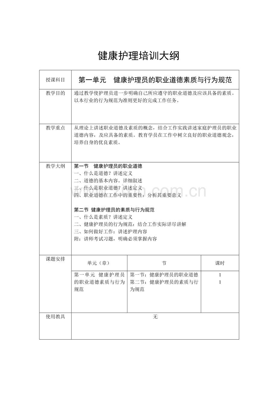 健康护理培训大纲.docx_第1页