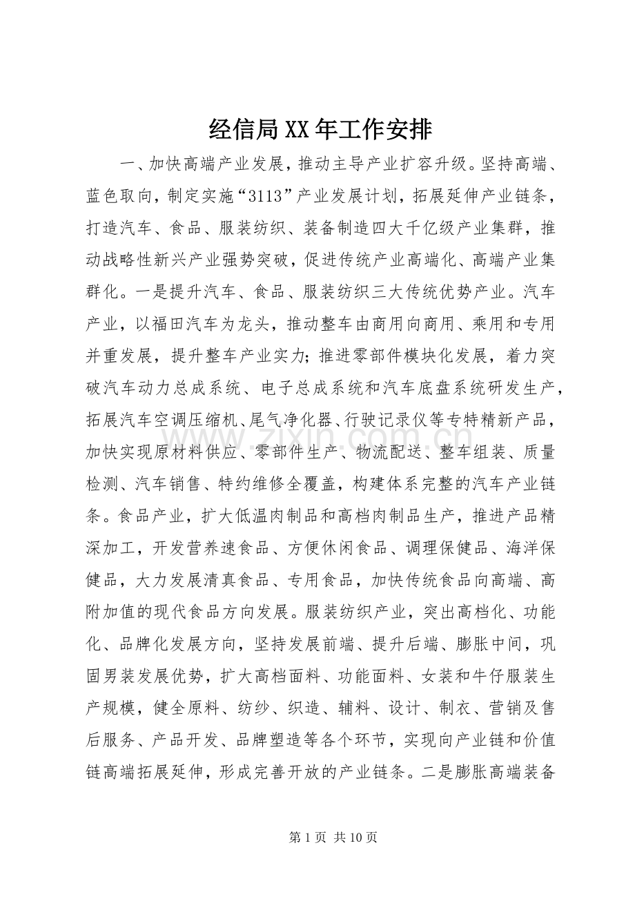 经信局XX年工作安排.docx_第1页
