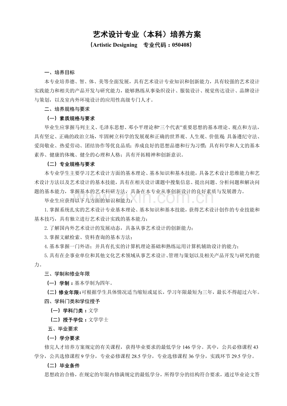 XXXX版艺术设计本科专业人才培养方案.docx_第1页