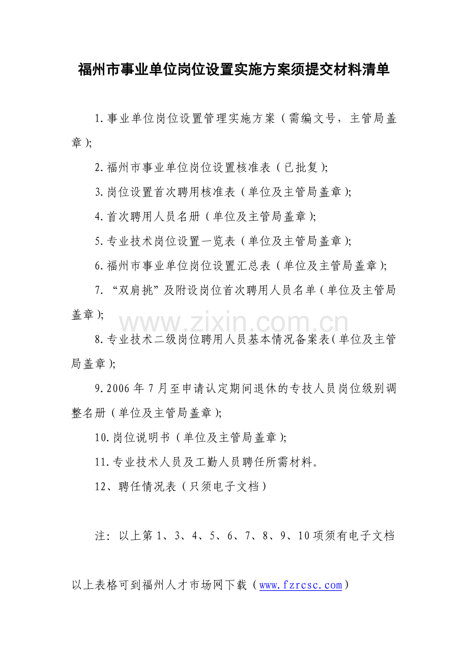 福州市事业单位岗位设置实施方案须提交材料清单.docx_第1页