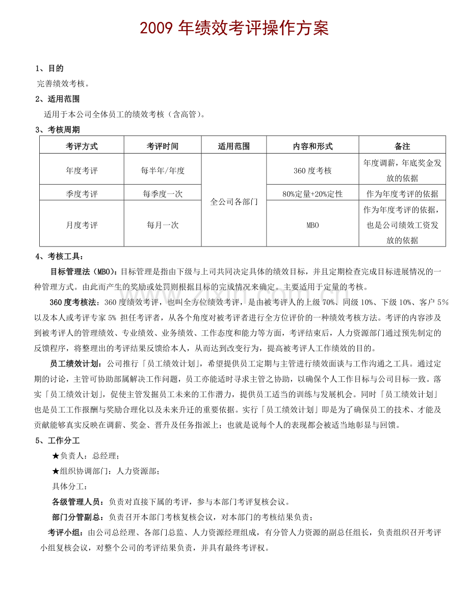 绩效考评操作方案(通用).docx_第1页